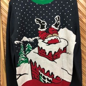 Ugly Christmas Blue Sweater Mens Large Santa Claus
